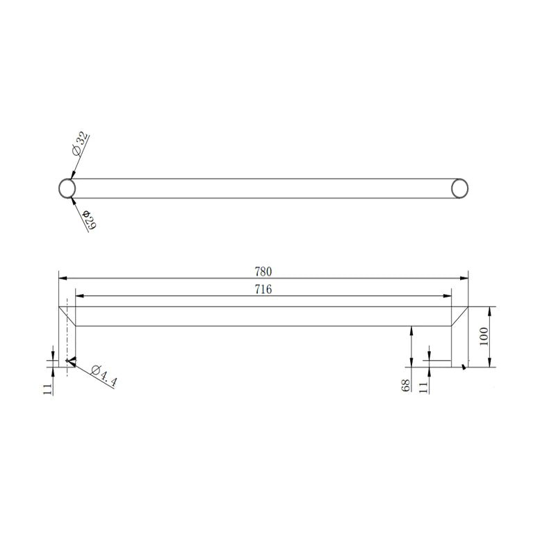 Round Horizontal Series Electric Heated Single Bar Towel Rail
