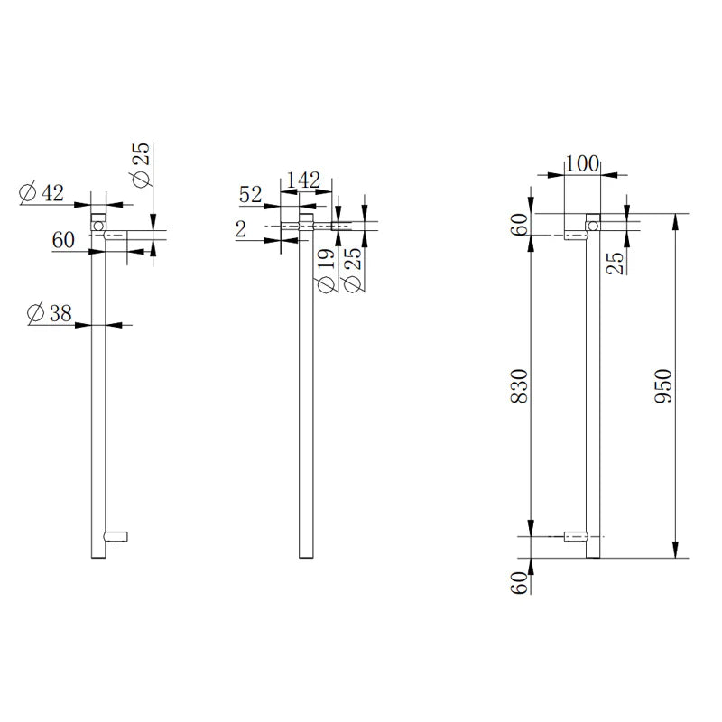 Round Series Vertical Electric Heated Single Bar Towel Rail