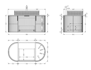 Carysil 900mm Fluted Wall Hung Vanity