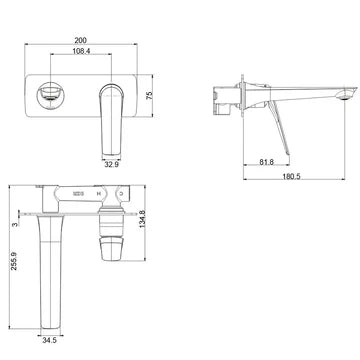 AU Series Bathtub Basin Wall Mixer with Spout