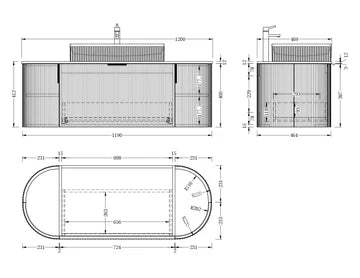 Carysil 1200mm Fluted Wall Hung Vanity