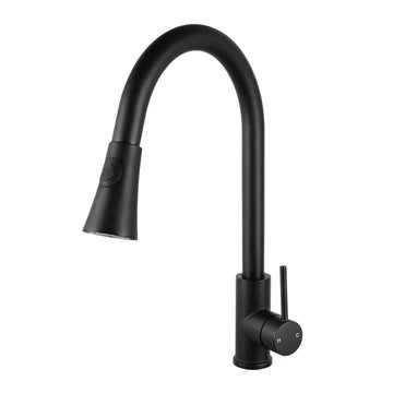 Round Matte Black Pull Out Kitchen Sink Mixer Tap