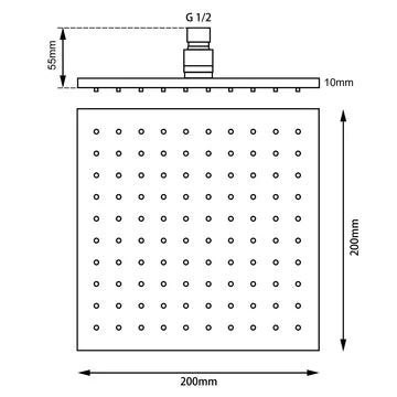 Square ABS Shower Head 200mm