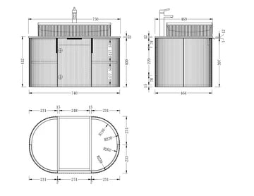 Carysil 750mm Fluted Wall Hung Vanity