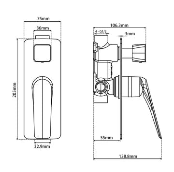 AU Square Shower Diverter