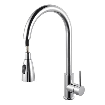 Round Chrome Pull Out Kitchen Sink Mixer Tap