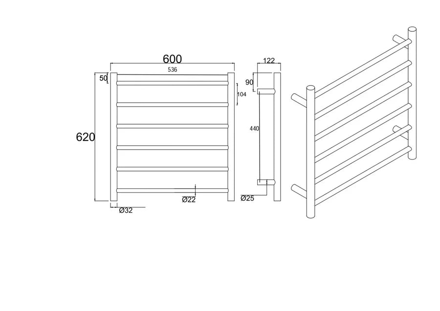Round Electric Heated Towel Rail 6 Bars