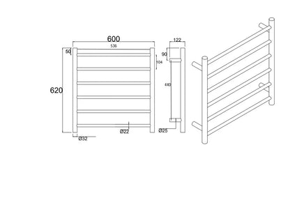 Round Electric Heated Towel Rail 6 Bars
