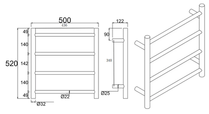 Round Electric Heated Towel Rail 4 Bars