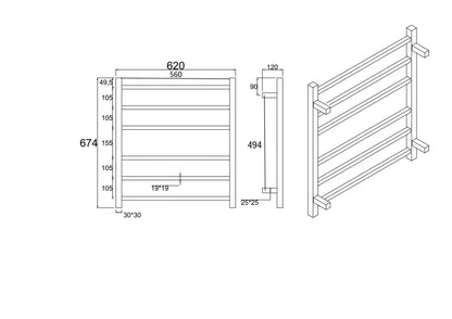 Square Electric Heated Towel Rail 6 Bars